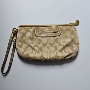Coach Beige Signature Wristlet Clutch